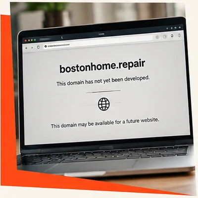Laptop displaying an undeveloped BostonHome.Repair domain as an illustration of potential